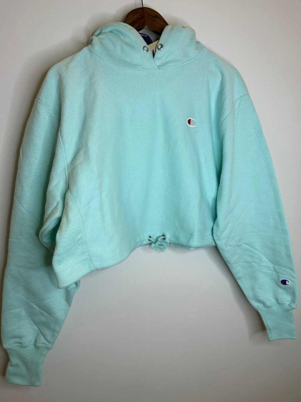 NWT Champion Reverse Weave Cropped Hooded Sweatshirt Blue Oversized Hoodie XS S - Picture 3 of 8